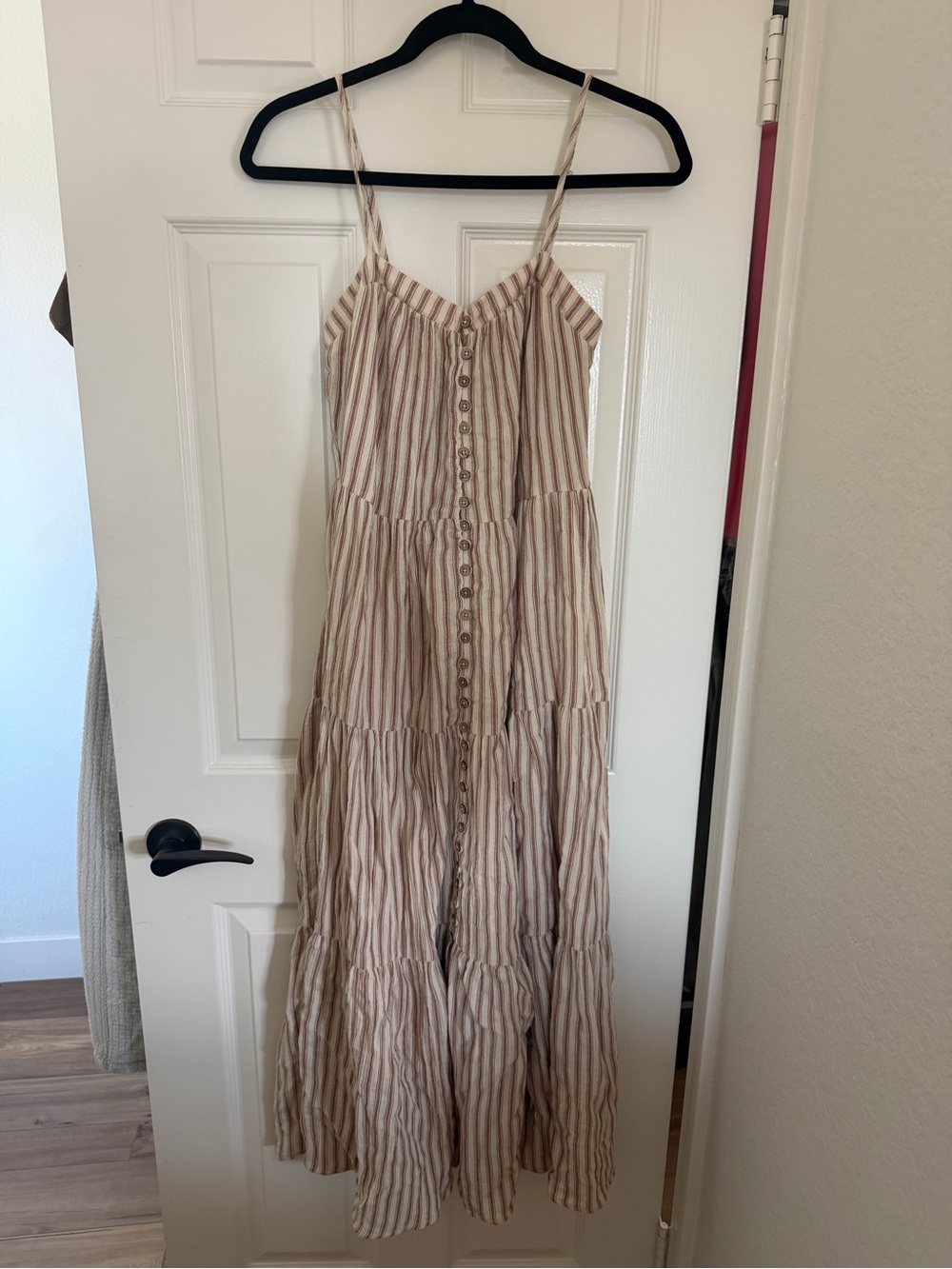 Women’s Rylee + Cru Cream and Tan Striped Tiered Button-Front Maxi Dress